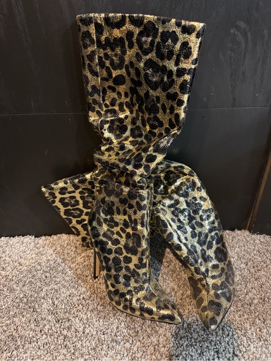 Shoe Dazzle Shoes - Shoe Dazzle Metallic Leopard Knee Boots - Gold & Black